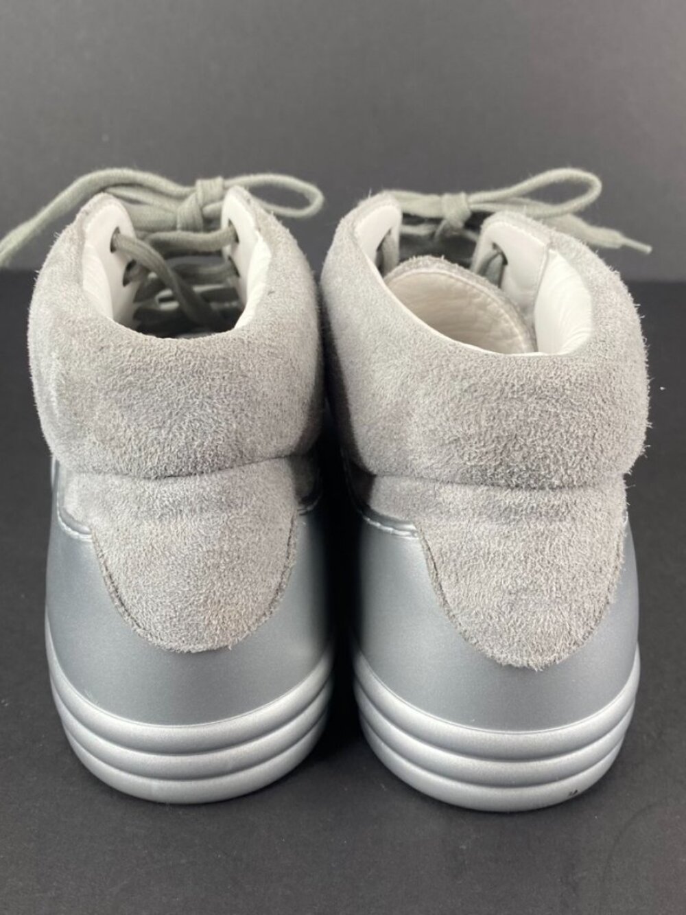 Chanel Grey Silver Suede Rubber CC High Top Sneakers Size 37.5 - Picture 4 of 12